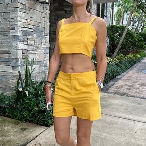 Two-Piece yellow Rayon Set – Top & Shorts –